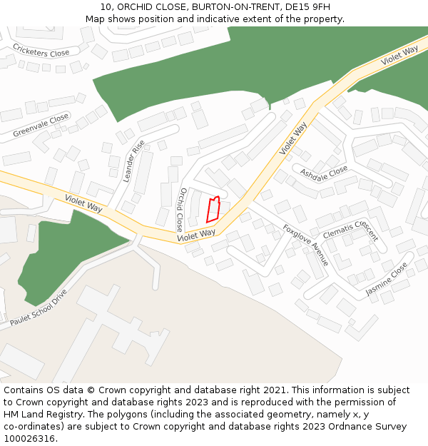 10, ORCHID CLOSE, BURTON-ON-TRENT, DE15 9FH: Location map and indicative extent of plot