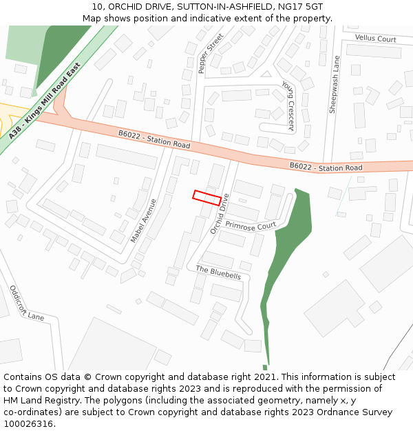 10, ORCHID DRIVE, SUTTON-IN-ASHFIELD, NG17 5GT: Location map and indicative extent of plot