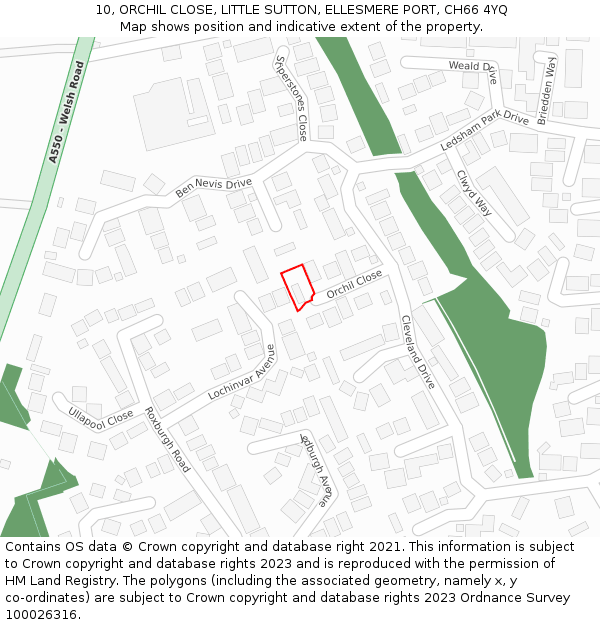 10, ORCHIL CLOSE, LITTLE SUTTON, ELLESMERE PORT, CH66 4YQ: Location map and indicative extent of plot