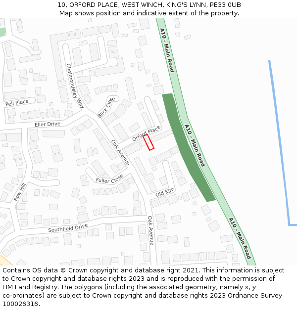 10, ORFORD PLACE, WEST WINCH, KING'S LYNN, PE33 0UB: Location map and indicative extent of plot