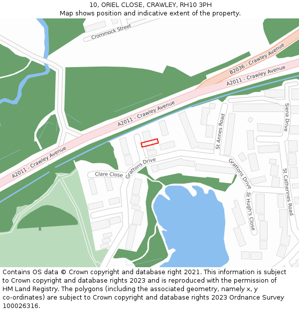 10, ORIEL CLOSE, CRAWLEY, RH10 3PH: Location map and indicative extent of plot