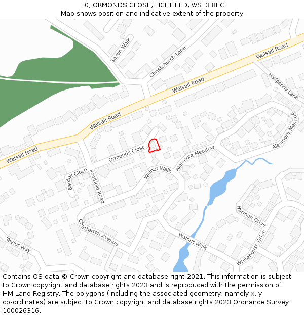 10, ORMONDS CLOSE, LICHFIELD, WS13 8EG: Location map and indicative extent of plot