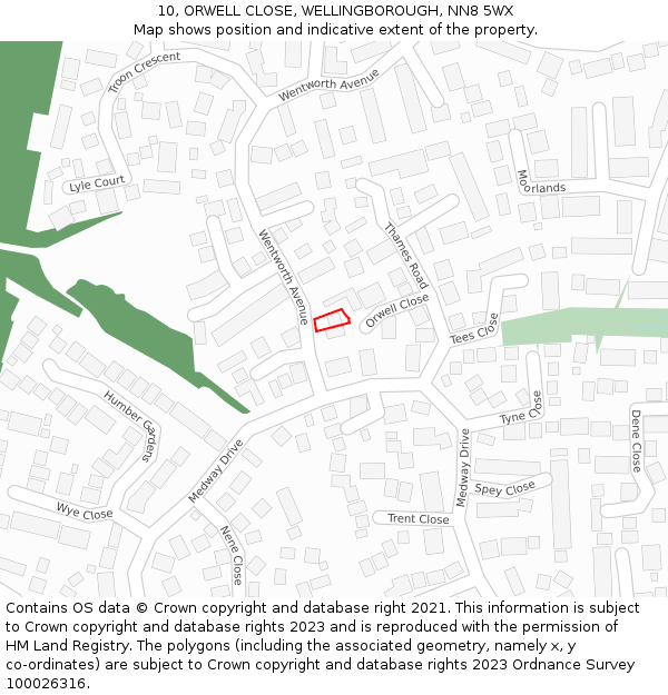 10, ORWELL CLOSE, WELLINGBOROUGH, NN8 5WX: Location map and indicative extent of plot
