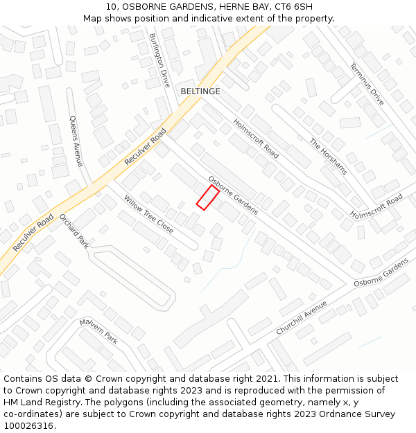 10, OSBORNE GARDENS, HERNE BAY, CT6 6SH: Location map and indicative extent of plot