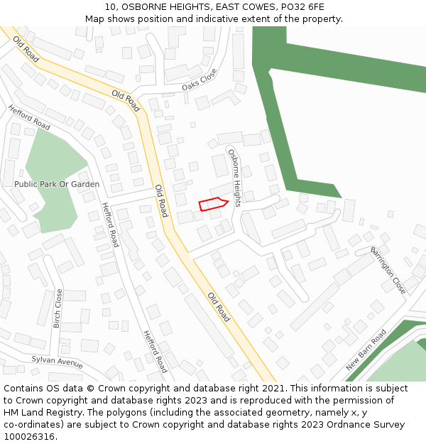 10, OSBORNE HEIGHTS, EAST COWES, PO32 6FE: Location map and indicative extent of plot