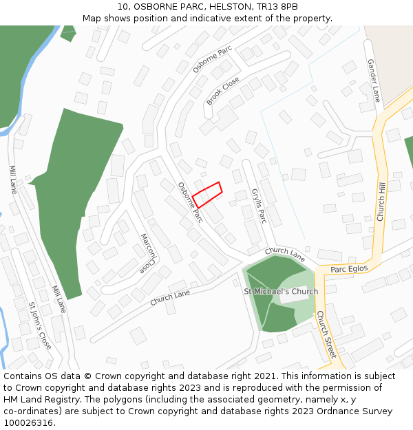 10, OSBORNE PARC, HELSTON, TR13 8PB: Location map and indicative extent of plot