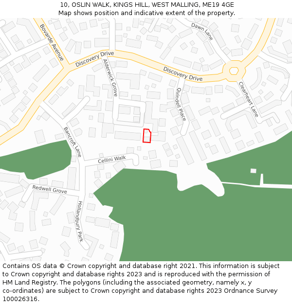 10, OSLIN WALK, KINGS HILL, WEST MALLING, ME19 4GE: Location map and indicative extent of plot