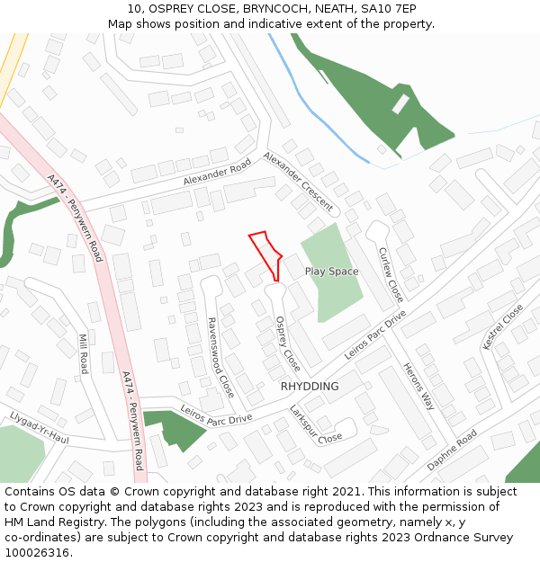 10, OSPREY CLOSE, BRYNCOCH, NEATH, SA10 7EP: Location map and indicative extent of plot