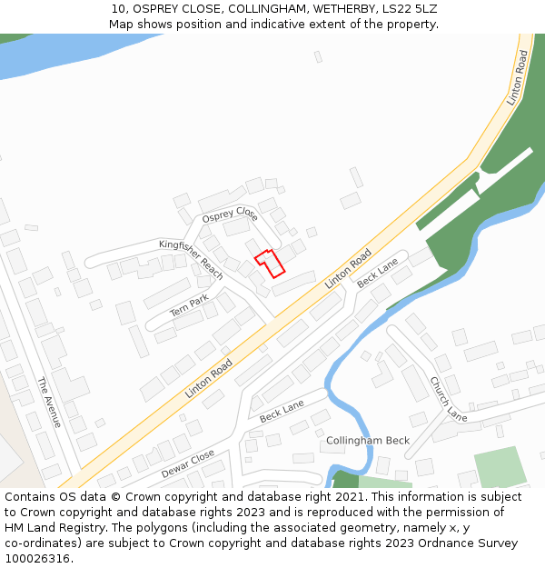 10, OSPREY CLOSE, COLLINGHAM, WETHERBY, LS22 5LZ: Location map and indicative extent of plot