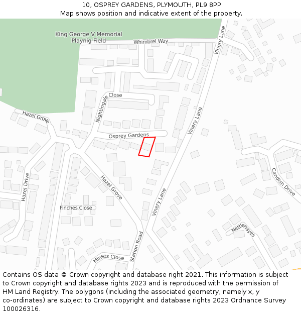 10, OSPREY GARDENS, PLYMOUTH, PL9 8PP: Location map and indicative extent of plot