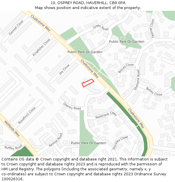 10, OSPREY ROAD, HAVERHILL, CB9 0PA: Location map and indicative extent of plot