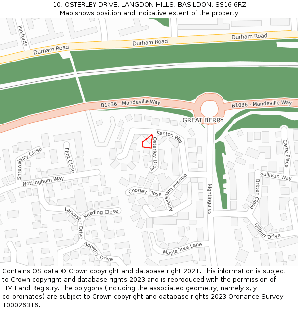 10, OSTERLEY DRIVE, LANGDON HILLS, BASILDON, SS16 6RZ: Location map and indicative extent of plot