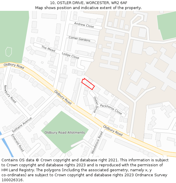 10, OSTLER DRIVE, WORCESTER, WR2 6AF: Location map and indicative extent of plot