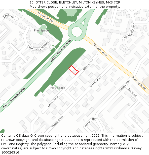 10, OTTER CLOSE, BLETCHLEY, MILTON KEYNES, MK3 7QP: Location map and indicative extent of plot