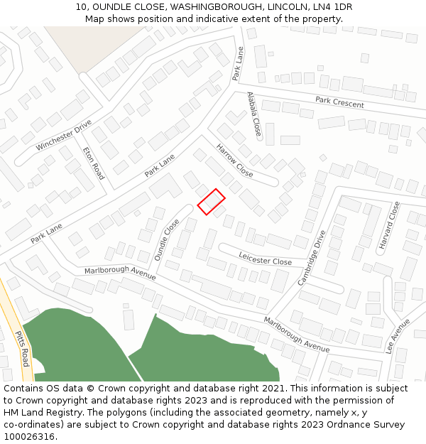 10, OUNDLE CLOSE, WASHINGBOROUGH, LINCOLN, LN4 1DR: Location map and indicative extent of plot