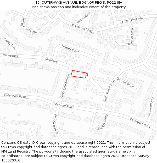 10, OUTERWYKE AVENUE, BOGNOR REGIS, PO22 8JH: Location map and indicative extent of plot