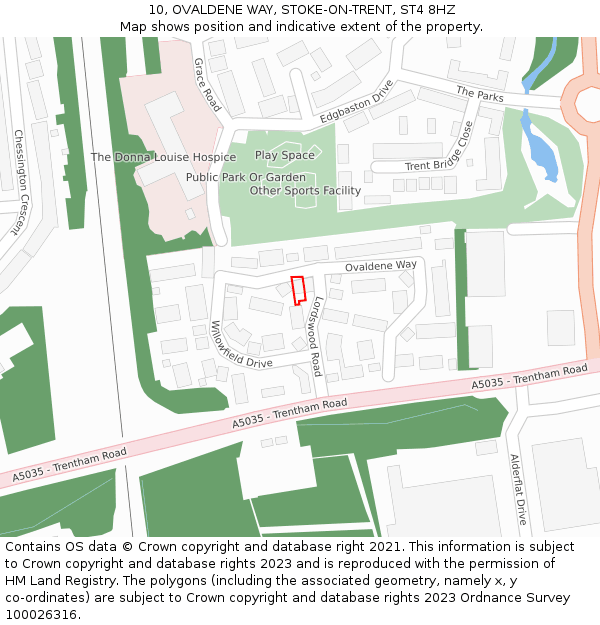 10, OVALDENE WAY, STOKE-ON-TRENT, ST4 8HZ: Location map and indicative extent of plot