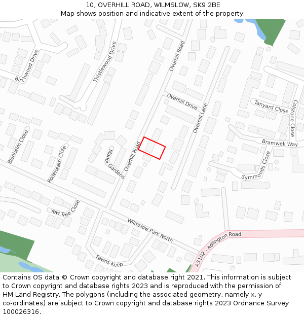 10, OVERHILL ROAD, WILMSLOW, SK9 2BE: Location map and indicative extent of plot