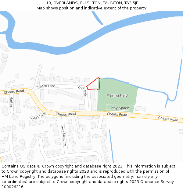 10, OVERLANDS, RUISHTON, TAUNTON, TA3 5JF: Location map and indicative extent of plot