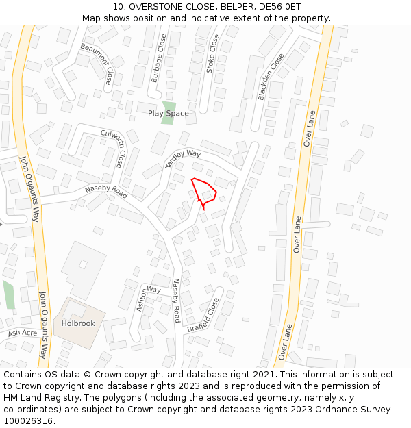 10, OVERSTONE CLOSE, BELPER, DE56 0ET: Location map and indicative extent of plot