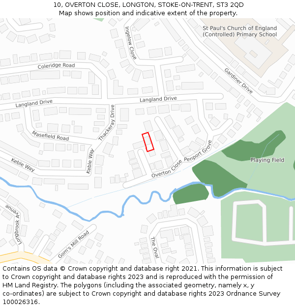 10, OVERTON CLOSE, LONGTON, STOKE-ON-TRENT, ST3 2QD: Location map and indicative extent of plot