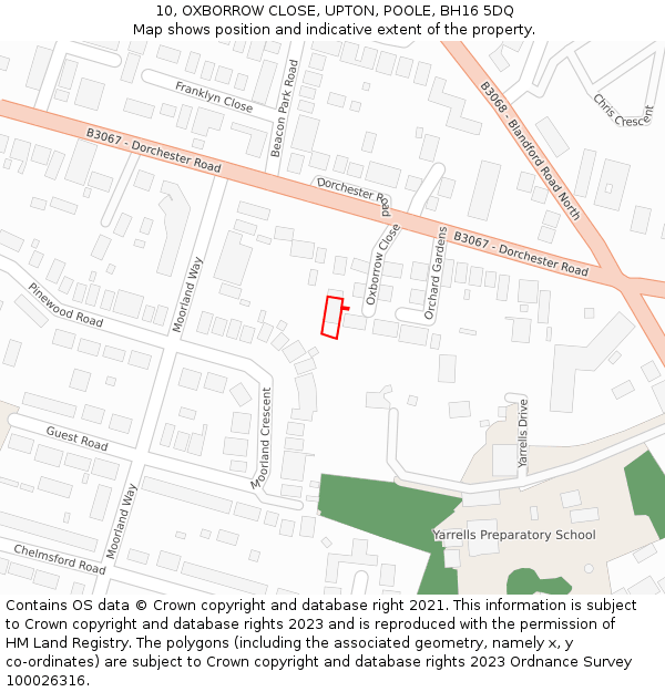 10, OXBORROW CLOSE, UPTON, POOLE, BH16 5DQ: Location map and indicative extent of plot