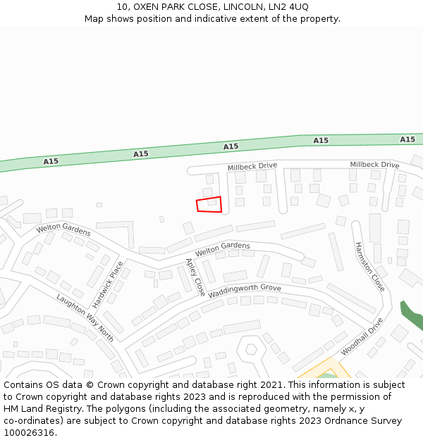 10, OXEN PARK CLOSE, LINCOLN, LN2 4UQ: Location map and indicative extent of plot