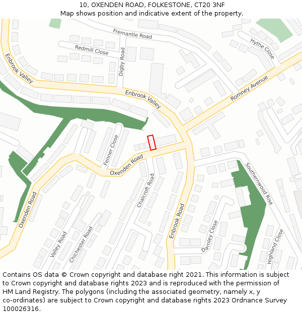 10, OXENDEN ROAD, FOLKESTONE, CT20 3NF: Location map and indicative extent of plot