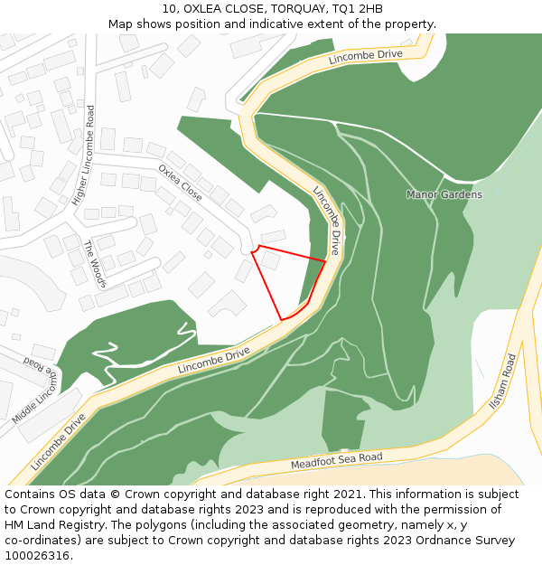 10, OXLEA CLOSE, TORQUAY, TQ1 2HB: Location map and indicative extent of plot