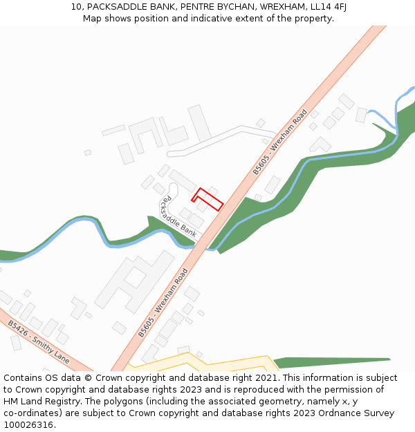 10, PACKSADDLE BANK, PENTRE BYCHAN, WREXHAM, LL14 4FJ: Location map and indicative extent of plot