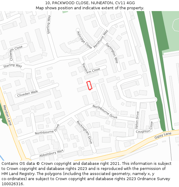 10, PACKWOOD CLOSE, NUNEATON, CV11 4GG: Location map and indicative extent of plot