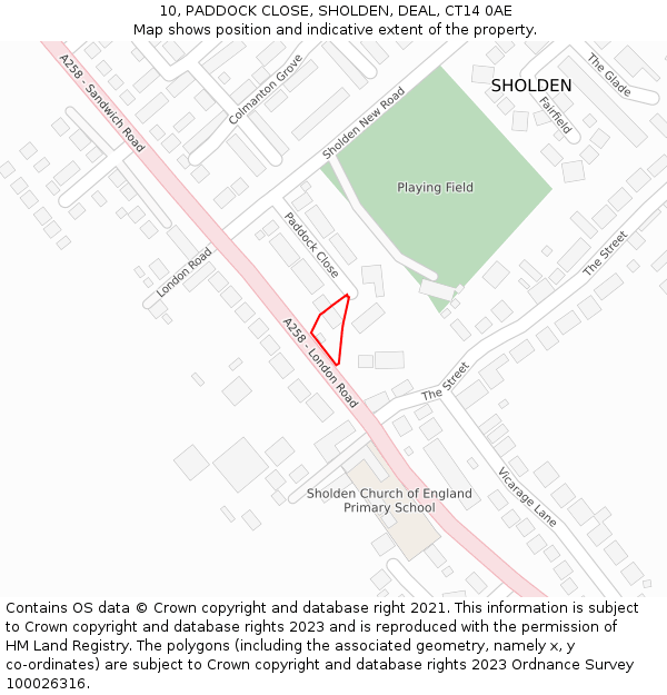 10, PADDOCK CLOSE, SHOLDEN, DEAL, CT14 0AE: Location map and indicative extent of plot