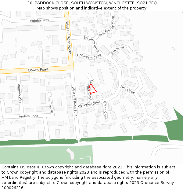 10, PADDOCK CLOSE, SOUTH WONSTON, WINCHESTER, SO21 3EQ: Location map and indicative extent of plot