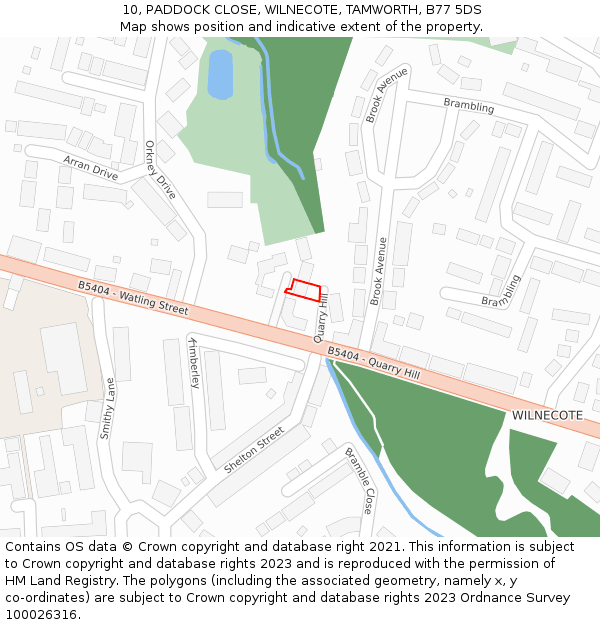 10, PADDOCK CLOSE, WILNECOTE, TAMWORTH, B77 5DS: Location map and indicative extent of plot