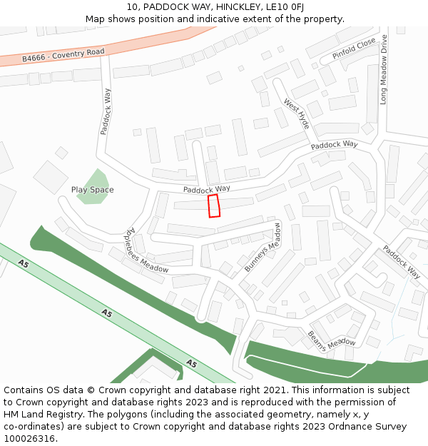 10, PADDOCK WAY, HINCKLEY, LE10 0FJ: Location map and indicative extent of plot
