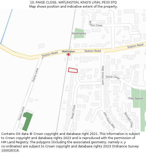 10, PAIGE CLOSE, WATLINGTON, KING'S LYNN, PE33 0TQ: Location map and indicative extent of plot