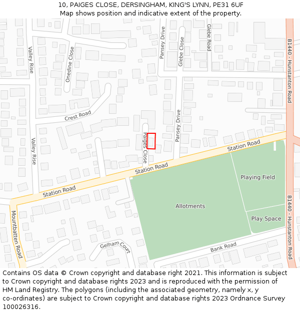 10, PAIGES CLOSE, DERSINGHAM, KING'S LYNN, PE31 6UF: Location map and indicative extent of plot
