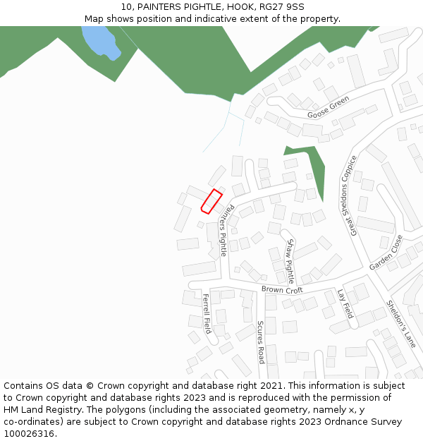 10, PAINTERS PIGHTLE, HOOK, RG27 9SS: Location map and indicative extent of plot