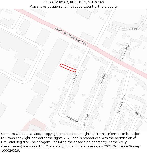 10, PALM ROAD, RUSHDEN, NN10 6AS: Location map and indicative extent of plot