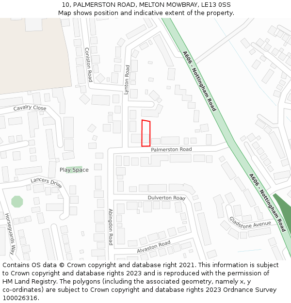10, PALMERSTON ROAD, MELTON MOWBRAY, LE13 0SS: Location map and indicative extent of plot