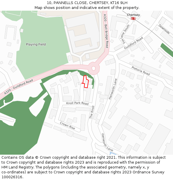 10, PANNELLS CLOSE, CHERTSEY, KT16 9LH: Location map and indicative extent of plot