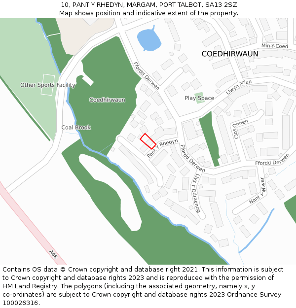 10, PANT Y RHEDYN, MARGAM, PORT TALBOT, SA13 2SZ: Location map and indicative extent of plot