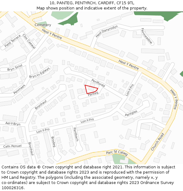 10, PANTEG, PENTYRCH, CARDIFF, CF15 9TL: Location map and indicative extent of plot