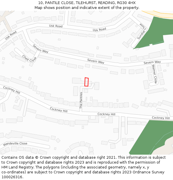 10, PANTILE CLOSE, TILEHURST, READING, RG30 4HX: Location map and indicative extent of plot