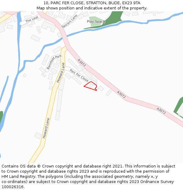 10, PARC FER CLOSE, STRATTON, BUDE, EX23 9TA: Location map and indicative extent of plot