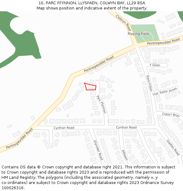 10, PARC FFYNNON, LLYSFAEN, COLWYN BAY, LL29 8SA: Location map and indicative extent of plot
