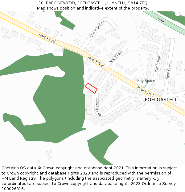 10, PARC NEWYDD, FOELGASTELL, LLANELLI, SA14 7EQ: Location map and indicative extent of plot