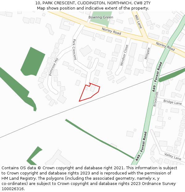 10, PARK CRESCENT, CUDDINGTON, NORTHWICH, CW8 2TY: Location map and indicative extent of plot