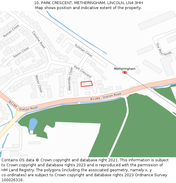 10, PARK CRESCENT, METHERINGHAM, LINCOLN, LN4 3HH: Location map and indicative extent of plot