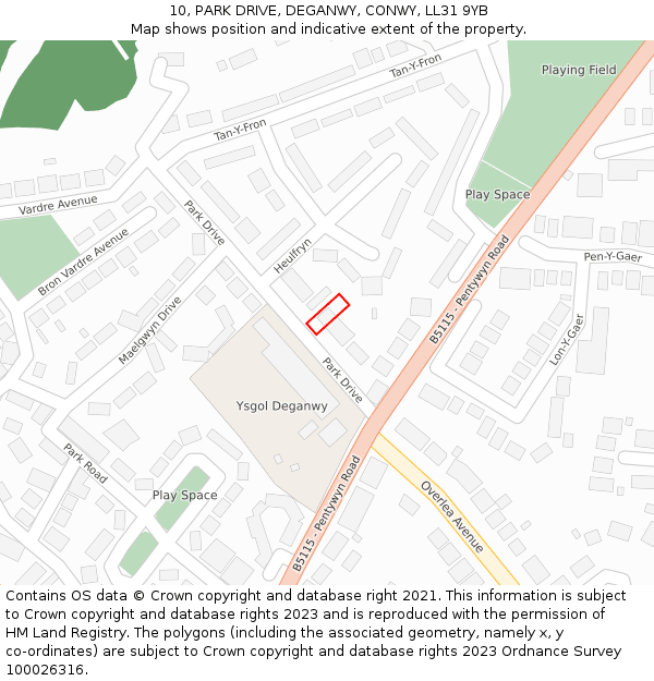10, PARK DRIVE, DEGANWY, CONWY, LL31 9YB: Location map and indicative extent of plot